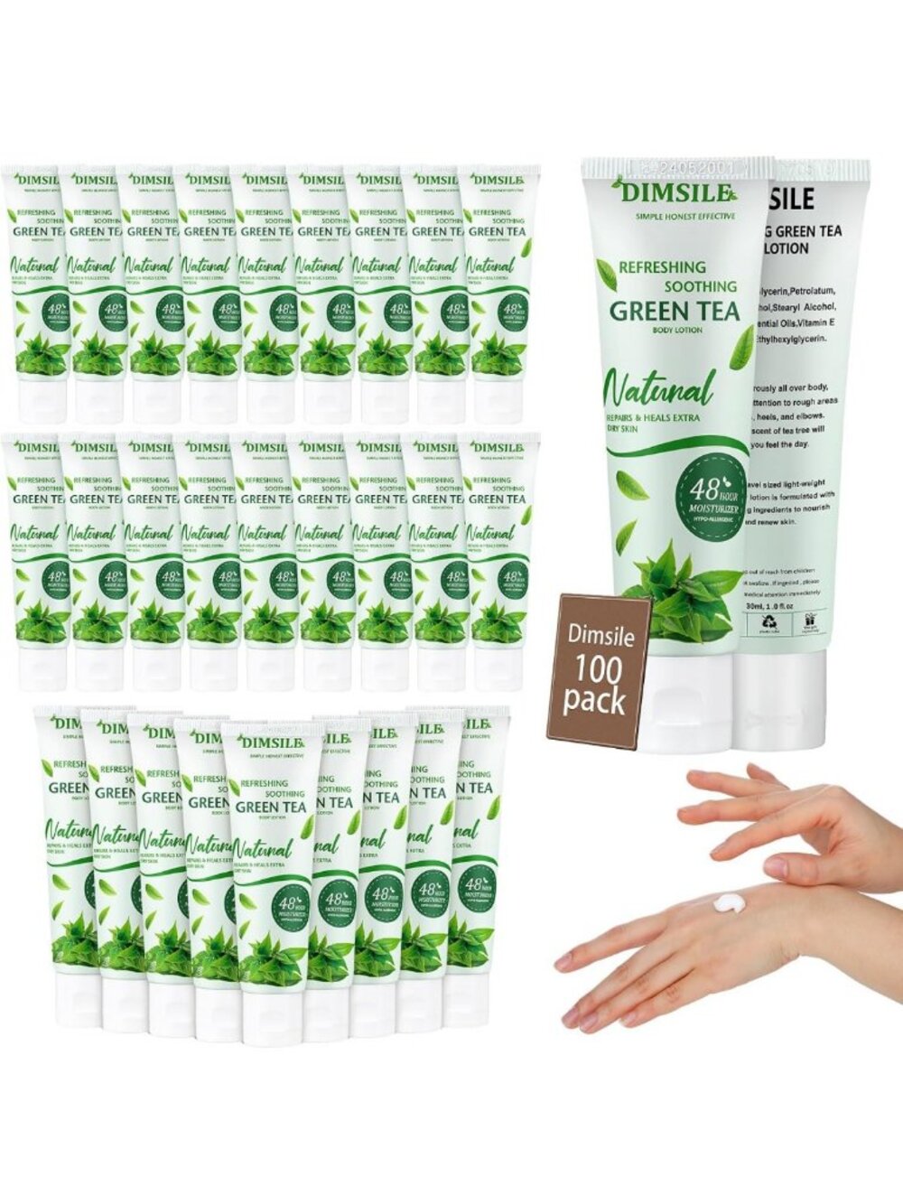 100 Pack Travel Size Green Tea Lotion - Moisturizing Body Cream for On-the-Go